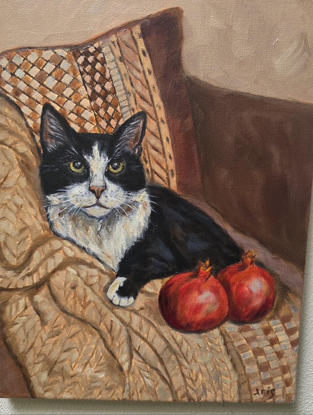 Abstract oil Painting cute Tuxedo Cat.